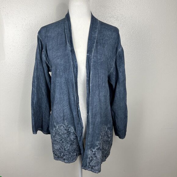 Andree by Unit Cardigan Women Small Bllue Chambray Floral Embroidered Casual - Picture 15 of 15